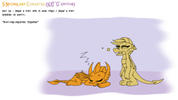 Size: 1920x1080 | Tagged: safe, artist:tarkan809, derpibooru exclusive, smolder, dragon, g4, atg 2023, digital art, dragonified, duo, duo female, exhausted, female, newbie artist training grounds, samantha, sleeping, species swap, tired