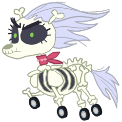 Size: 647x646 | Tagged: safe, artist:wissle, skellinore, skeleton pony, g4, the break up breakdown, atg 2023, bad pun, bone, dungeons and dragons, female, mare, neckerchief, newbie artist training grounds, ogres and oubliettes, pun, simple background, skeleton, solo, transparent background, visual pun, wheel