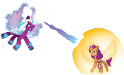Size: 4875x2937 | Tagged: safe, artist:prixy05, opaline arcana, sunny starscout, alicorn, pony, g5, i've seen fire and i've seen rain (bows), my little pony: tell your tale, spoiler:g5, spoiler:my little pony: tell your tale, spoiler:tyts01e54, blast, force field, magic, magic blast, mane stripe sunny, race swap, simple background, sunny vs opaline, sunnycorn, transparent background, vector