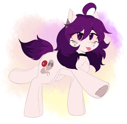 Size: 1409x1371 | Tagged: safe, artist:thieftea, oc, oc:the doll, earth pony, original species, plush pony, pony, :p, collar, plushie, simple background, solo, tongue out