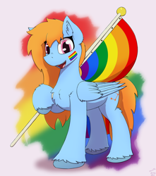 Size: 2444x2760 | Tagged: safe, artist:monycaalot, oc, oc only, oc:comet dasher, pegasus, pony, commission, female, flag, gay pride flag, high res, pegasus oc, pride, pride flag, pride month, solo, ych result