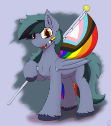 Size: 2444x2760 | Tagged: safe, artist:monycaalot, oc, oc only, oc:scrimmy, bat pony, pony, commission, flag, high res, male, pride flag, pride month, progressive pride flag, solo, ych result
