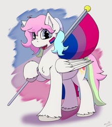 Size: 2444x2760 | Tagged: safe, artist:monycaalot, oc, oc only, oc:amilie, pegasus, pony, bisexual pride flag, commission, flag, high res, male, pride, pride flag, pride month, solo, ych result