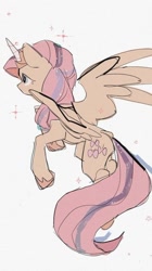 Size: 540x961 | Tagged: dead source, source needed, safe, artist:poneko-chan, fluttershy, alicorn, pony, g4, alicornified, butt, cosplay, costume, female, flutterbutt, fluttercorn, flying, looking away, mare, plot, princess fluttershy, race swap, shylestia, simple background, solo, sparkles