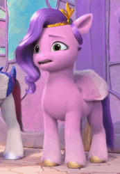 Size: 618x894 | Tagged: safe, screencap, pipp petals, zipp storm, pegasus, pony, g5, my little pony: make your mark, my little pony: make your mark chapter 4, the jinxie games, spoiler:g5, spoiler:my little pony: make your mark, spoiler:my little pony: make your mark chapter 4, spoiler:mymc04e03, animated, cropped, disgusted, female, floppy ears, gagging, head shake, mare, reaction, solo focus, sound, stained glass, tongue out, webm