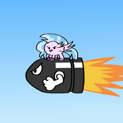 Size: 1000x1000 | Tagged: safe, artist:artevi, silverstream, hippogriff, g4, atg 2023, bullet bill, chibi, crossover, female, mario kart, newbie artist training grounds, super mario bros., wings