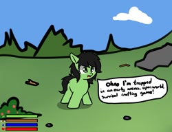 Size: 1211x931 | Tagged: safe, artist:neuro, oc, oc only, oc:filly anon, earth pony, pony, dialogue, female, filly, foal, life bar, solo, speech bubble