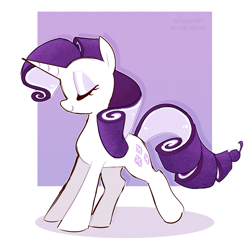 Size: 2195x2195 | Tagged: safe, artist:syrupyyy, rarity, food pony, pony, unicorn, g4, eyes closed, eyeshadow, female, food, high res, makeup, mare, passepartout, ponified, simple background, smiling, solo, ube roll, white background