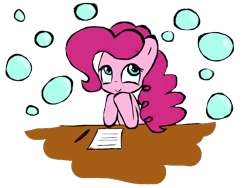 Size: 1024x768 | Tagged: safe, artist:toridesori, pinkie pie, earth pony, pony, g4, :>, bubble, old art, paper, simple background, solo, transparent background