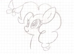 Size: 1385x1016 | Tagged: safe, artist:toridesori, pinkie pie, butterfly, earth pony, pony, g4, bust, graph paper, looking at something, monochrome, old art, sketch, solo, traditional art