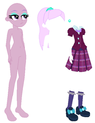 Size: 422x545 | Tagged: safe, artist:rainbowstarcolour262, artist:selenaede, oc, oc only, oc:zina pearl, human, equestria girls, g4, base, belly, belly button, clothes, crystal prep academy uniform, ear piercing, earring, eyeshadow, female, jewelry, makeup, necklace, pearl earrings, pearl necklace, piercing, plaid skirt, pleated skirt, ponytail, purple eyes, school uniform, shirt, shoes, simple background, skirt, socks, solo, white background