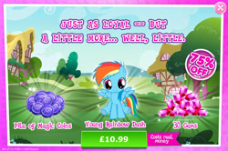 Size: 1955x1297 | Tagged: safe, gameloft, rainbow dash, pegasus, pony, g4, my little pony: magic princess, advertisement, costs real money, english, female, filly, filly rainbow dash, foal, gem, magic coins, mare, mobile game, numbers, sale, solo, spread wings, text, wings, younger