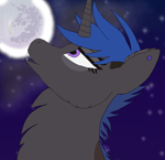 Size: 2048x1974 | Tagged: safe, artist:candy breeze, oc, oc only, oc:galaxylatte, pony, unicorn, eyes open, fangs, female, horn, mare, moon, open mouth, piercing, simple background