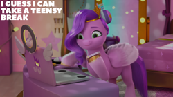 Size: 2000x1125 | Tagged: safe, edit, edited screencap, editor:quoterific, screencap, pipp petals, pegasus, pony, g5, izzy does it, my little pony: make your mark, my little pony: make your mark chapter 2, spoiler:g5, spoiler:my little pony: make your mark, spoiler:my little pony: make your mark chapter 2, spoiler:mymc02e01, bed, cellphone, computer, female, headphones, laptop computer, mare, mirror, phone, ring light, smartphone, solo