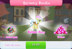 Size: 1268x857 | Tagged: safe, gameloft, ambrosia, cindy block, earth pony, pony, g4, my little pony: magic princess, bundle, bush, clothes, costs real money, english, female, gem, hard hat, hat, mare, mobile game, numbers, sale, solo, text, vest