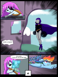 Size: 7500x10000 | Tagged: safe, artist:chedx, rainbow dash, pegasus, pony, comic:learning with pibby glitch battles, g4, comic, commission, crossover, dc comics, multiverse, pibby, raven (dc comics), teen titans