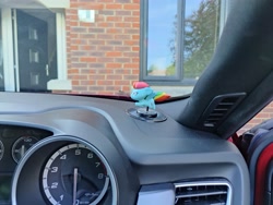 Size: 4000x3000 | Tagged: safe, derpibooru exclusive, rainbow dash, g4, alfa romeo, alfa romeo giulietta, car, car interior, chibi, dashboard, driveway, figure, flying, italian, photo, toy