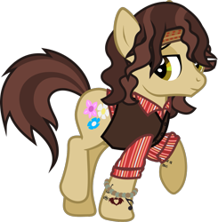 Size: 1092x1112 | Tagged: safe, artist:lightningbolt, derpibooru exclusive, earth pony, pony, g4, .svg available, bracelet, button-up shirt, clothes, headband, jewelry, lidded eyes, looking at you, male, panic! at the disco, ponified, raised hoof, raised leg, rolled up sleeves, ryan ross, shirt, show accurate, simple background, solo, stallion, standing, svg, tattoo, transparent background, undershirt, vector, vest, wavy hair