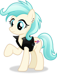 Size: 3183x4120 | Tagged: safe, artist:anime-equestria, coco pommel, earth pony, pony, g4, alternate hairstyle, clothes, female, high res, jacket, mare, piercing, punk, raised hoof, simple background, smiling, solo, tomboy, transparent background, vector