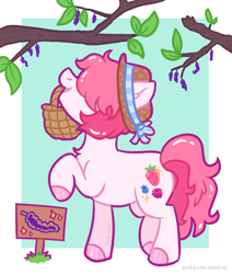 Size: 1100x1300 | Tagged: safe, artist:pink-pone, oc, oc only, pony, basket, female, leaves, mare, mouth hold, solo, tree, tree branch