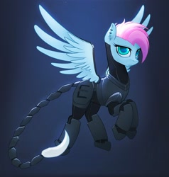 Size: 2246x2358 | Tagged: safe, artist:draw3, oc, oc only, oc:skyline, pegasus, pony, fallout equestria, armor, clothes, enclave, enclave armor, female, grand pegasus enclave, high res, mare, power armor, solo, weapon, wings