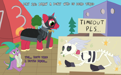 Size: 4000x2500 | Tagged: safe, artist:khazard, big macintosh, skellinore, spike, dragon, earth pony, pony, skeleton pony, undead, unicorn, g4, the break up breakdown, armor, armored pony, atg 2023, beard, bone, boots, dice, dungeons and dragons, exhausted, facial hair, female, garbuncle, grid, hat, helmet, high res, horned helmet, male, mare, neckerchief, newbie artist training grounds, ogres and oubliettes, pen and paper rpg, race swap, rpg, shoes, sign, simple background, sir mcbiggen, skeleton, stallion, sword, text, tired, tree, unicorn big mac, weapon, wizard, wizard hat