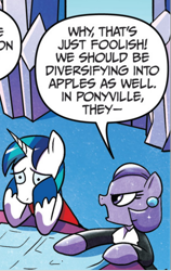 Size: 368x581 | Tagged: safe, idw, official comic, crystal wit, shining armor, crystal pony, pony, unicorn, friends forever #4, g4, my little pony: friends forever, spoiler:comic, comic, crystal empire, female, male, mare, preview, speech bubble, stallion