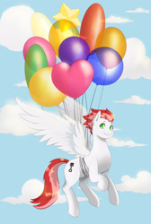 Size: 1945x2889 | Tagged: safe, alternate version, artist:erein, oc, oc only, oc:swift apex, pegasus, pony, balloon, cloud, commission, ears up, floating, flying, heart, heart balloon, looking at you, male, pegasus oc, simple background, sky, smiling, solo, undressed, ych result