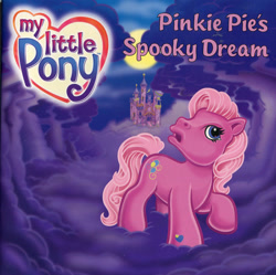 Size: 950x947 | Tagged: safe, photographer:heckyeahponyscans, pinkie pie (g3), earth pony, pony, g3, official, book, book cover, castle, celebration castle, cloud, cloudy, cover, dream, female, heart, heart eyes, hoof heart, mare, moon, my little pony logo, open mouth, pinkie pie's spooky dream, purple, scary, solo, spooky, wingding eyes