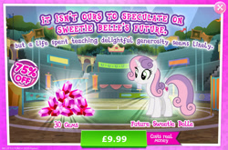 Size: 1956x1293 | Tagged: safe, gameloft, sweetie belle, pony, unicorn, g4, my little pony: magic princess, advertisement, costs real money, english, female, gem, horn, introduction card, mare, mobile game, numbers, older, older sweetie belle, sale, solo, text