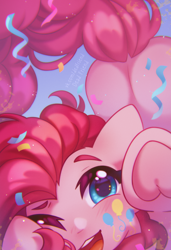 Size: 2572x3768 | Tagged: safe, artist:dedfriend, part of a set, pinkie pie, earth pony, pony, g4, alternative cutie mark placement, boop, breaking the fourth wall, butt, cute, diapinkes, female, frog (hoof), high res, hoofbutt, looking at you, mare, one eye closed, open mouth, open smile, plot, signature, smiling, solo, underhoof, wink, winking at you