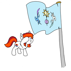 Size: 3508x3508 | Tagged: safe, artist:ponny, oc, oc only, oc:silverfoot, earth pony, pony, colored, female, flag, flag of equestria, flag pole, flag waving, high res, salute, simple background, solo, white background
