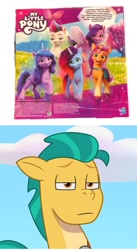 Size: 1088x1992 | Tagged: safe, edit, edited screencap, screencap, hitch trailblazer, izzy moonbow, misty brightdawn, pipp petals, sunny starscout, zipp storm, earth pony, pegasus, pony, unicorn, g5, my little pony: tell your tale, the unboxing of izzy, spoiler:g5, spoiler:my little pony: tell your tale, spoiler:tyts01e06, background pony hitch, female, hitch trailblazer is not amused, male, mane five, mane stripe sunny, mare, merchandise, rebirth misty, sad hitch, stallion, they forgot about me, unamused