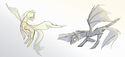 Size: 1382x636 | Tagged: safe, artist:kerozenne, derpibooru exclusive, bat pony, pegasus, pony, pose, simple background, sketch, white background