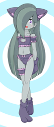 Size: 1239x2878 | Tagged: safe, alternate version, artist:batipin, marble pie, human, equestria girls, g4, adorasexy, cat lingerie, clothes, cute, female, japanese socks, lingerie, marblebetes, neko, open mouth, panties, purple panties, sexy, solo, tabi socks, underwear