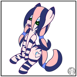 Size: 2000x2000 | Tagged: safe, artist:dice-warwick, oc, oc only, oc:pecan harvester, hybrid, original species, pony, waste pony, zony, female, high res, simple background, solo, stripes, tail, transparent background