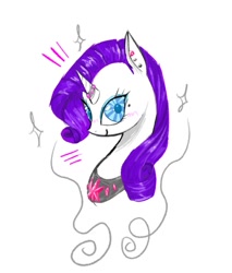 Size: 1091x1280 | Tagged: source needed, safe, artist:ombnom, rarity, pony, unicorn, g4, blushing, bust, ear piercing, jewelry, piercing, regalia, simple background, smiling, solo, white background