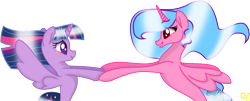 Size: 1652x666 | Tagged: safe, artist:queenzodiac, twilight sparkle, oc, oc:queen zodiac, alicorn, pony, seapony (g4), g4, alicorn oc, blushing, canon x oc, holding hooves, horn, seaponified, seapony twilight, simple background, species swap, transparent background, twilight sparkle (alicorn), wings
