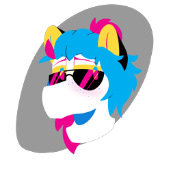 Size: 4140x4140 | Tagged: safe, artist:drheartdoodles, oc, oc:stitched laces, bust, freckles, glasses, male, messy hair, portrait, smiling, stallion