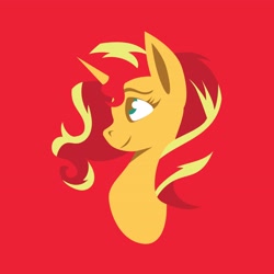 Size: 4096x4096 | Tagged: safe, artist:samohtlion, sunset shimmer, pony, unicorn, equestria girls, g4, bust, red background, simple background, smiling, solo