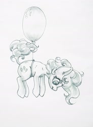 Size: 2268x3086 | Tagged: safe, artist:kovoranu, applejack, pinkie pie, earth pony, pony, g4, balloon, cute, floating, high res, solo, then watch her balloons lift her up to the sky