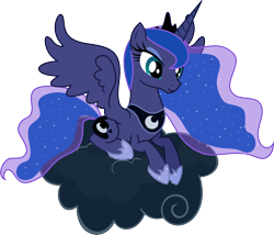 Size: 4678x4000 | Tagged: safe, artist:the-intelligentleman, princess luna, alicorn, pony, g4, luna eclipsed, absurd resolution, cloud, female, lying down, mare, on a cloud, prone, simple background, sitting, sitting on a cloud, solo, spread wings, transparent background, vector, wings