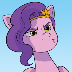 Size: 720x720 | Tagged: safe, idw, official comic, pipp petals, pegasus, pony, g5, spoiler:comic, spoiler:g5comic, spoiler:g5comic13, cropped, faic, female, mare, pipp petals is best facemaker, reaction, serious, solo