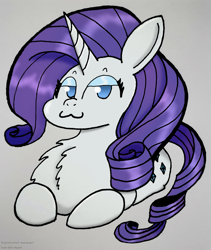 Size: 2753x3262 | Tagged: safe, artist:spoopygirl, color edit, derpibooru exclusive, edit, editor:wojtek-ツ, rarity, pony, unicorn, g4, :3, chest fluff, colored, cute, female, high res, lineart, looking at you, lying down, mare, ponyloaf, prone, raribetes, smug, traditional art