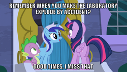 Size: 1066x600 | Tagged: safe, edit, edited screencap, editor:twi clown, screencap, minuette, spike, twilight sparkle, alicorn, dragon, pony, unicorn, amending fences, g4, butt, caption, female, image macro, male, mare, noodle incident, plot, text, twilight sparkle (alicorn)