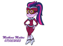 Size: 1280x932 | Tagged: safe, artist:matheusmattos75, twilight sparkle, human, equestria girls, g4, hand on hip, masked matter-horn costume, power ponies, simple background, solo, style, the loud house, white background
