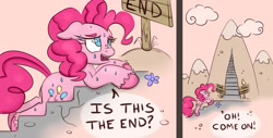 Size: 2000x1019 | Tagged: safe, artist:nedemai, pinkie pie, earth pony, pony, g4, atg 2023, dialogue, newbie artist training grounds, solo, speech bubble