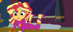 Size: 1600x706 | Tagged: safe, artist:thomaszoey3000, sunset shimmer, human, equestria girls, g4, christmas decoration, clothes, curtains, fanfic art, pajamas, phone, slippers, solo