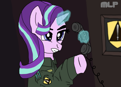 Size: 3500x2500 | Tagged: safe, artist:dafid25, starlight glimmer, pony, g4, 5th republic, clothes, general, high res, korea, magic, meme, military uniform, parody, phone, pointing, ragelight glimmer, solo, south korea, telekinesis, uniform