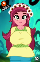 Size: 1285x2000 | Tagged: dead source, safe, artist:theminus, gloriosa daisy, human, equestria girls, g4, arm behind back, big breasts, breasts, busty gloriosa daisy, floral head wreath, flower, flower in hair, freckles, looking at you, solo